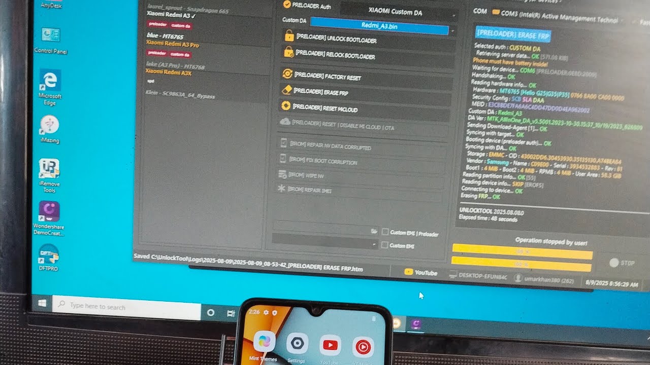 REDMI A3 PIN CODE HARD RESET AND FRP BYPASS WITH UNLOCKTOOL 