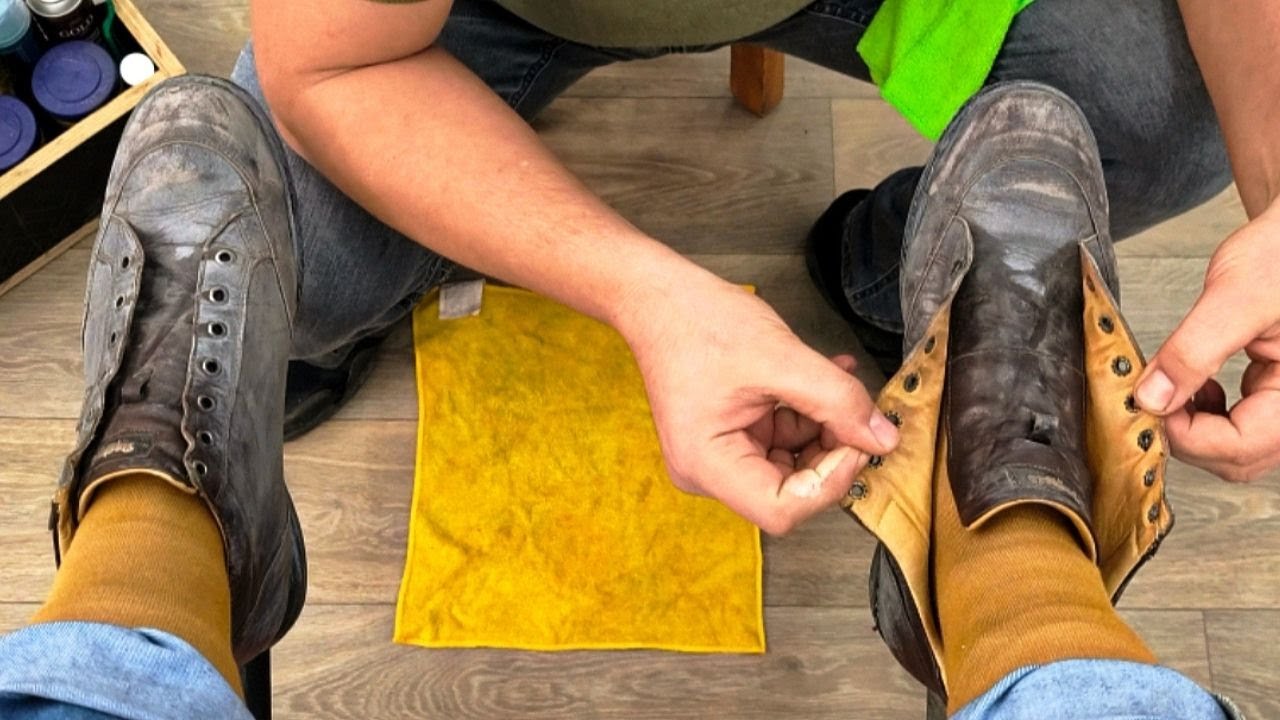 Heavily ASMR! Dirty old shoe shine satisfying