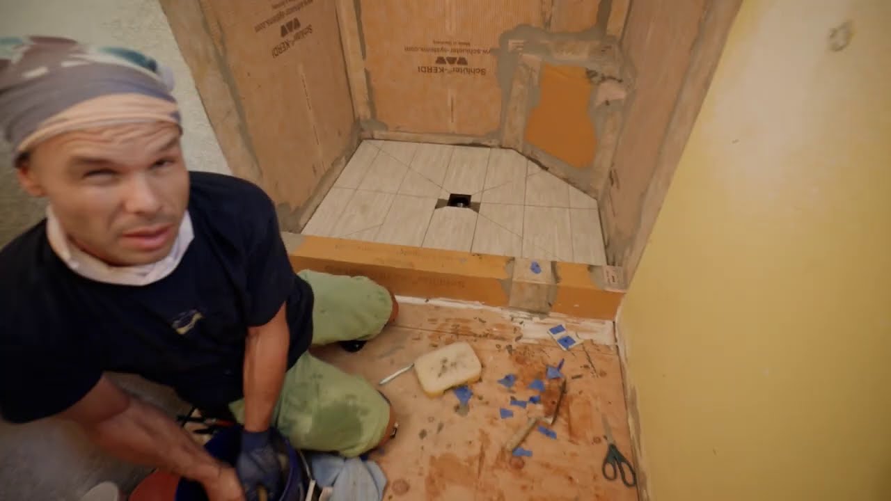 INSTALLING LARGE TILES ON SHOWER FLOOR  (TUTORIAL)