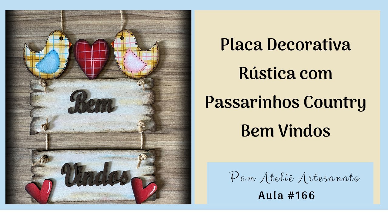 Placa Decorativa em MDF para Porta com Passarinhos em Pintura Country e Ripas em estilo Rústico