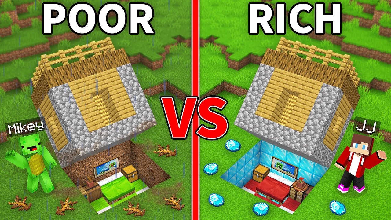 JJ's RICH vs Mikey's POOR Secret UNDERGROUND Base Build Battle in Minecraft   Maizen
