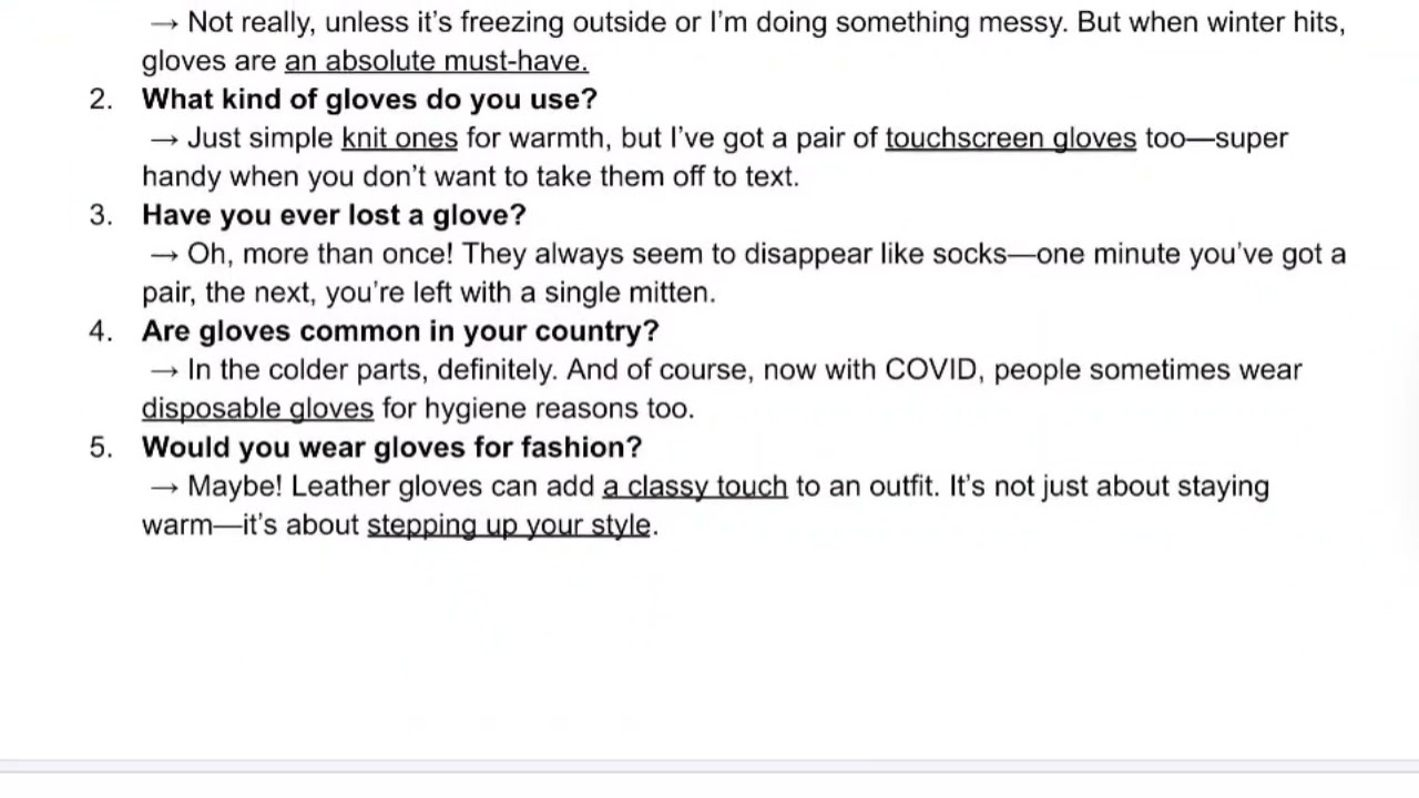 SPEAKING SAMPLE - TOPIC 45 GLOVES 