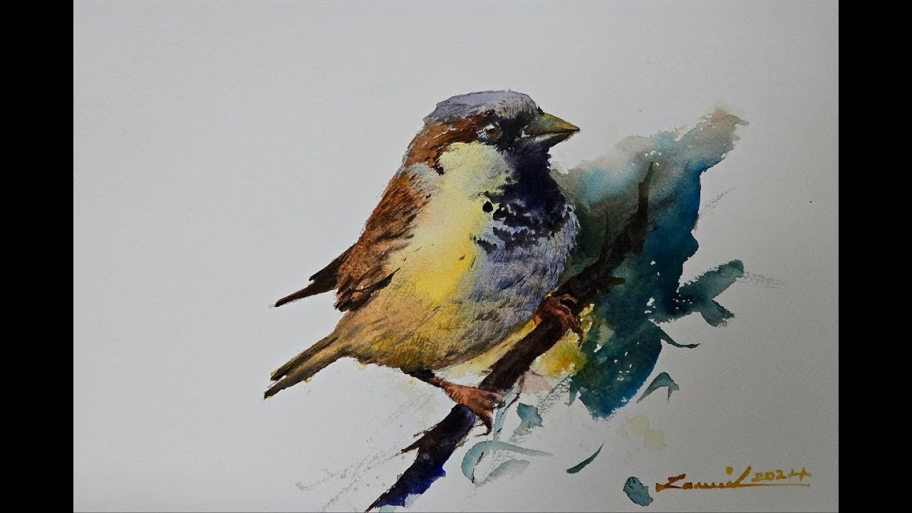 Watercolour Bird Painting Realistic Sparrow