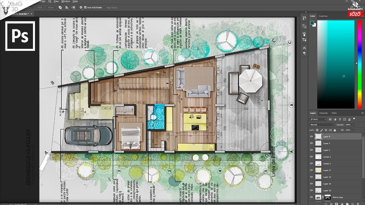 Curso de Photoshop |  Photoshop para arquitectos | Planta arquitectonica