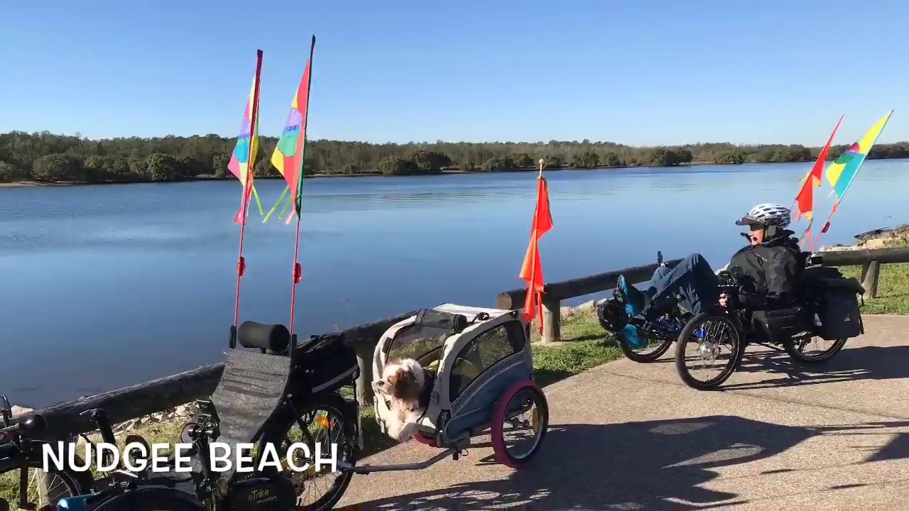Recumbent Trike riding in Brisbane with a dog trailer
