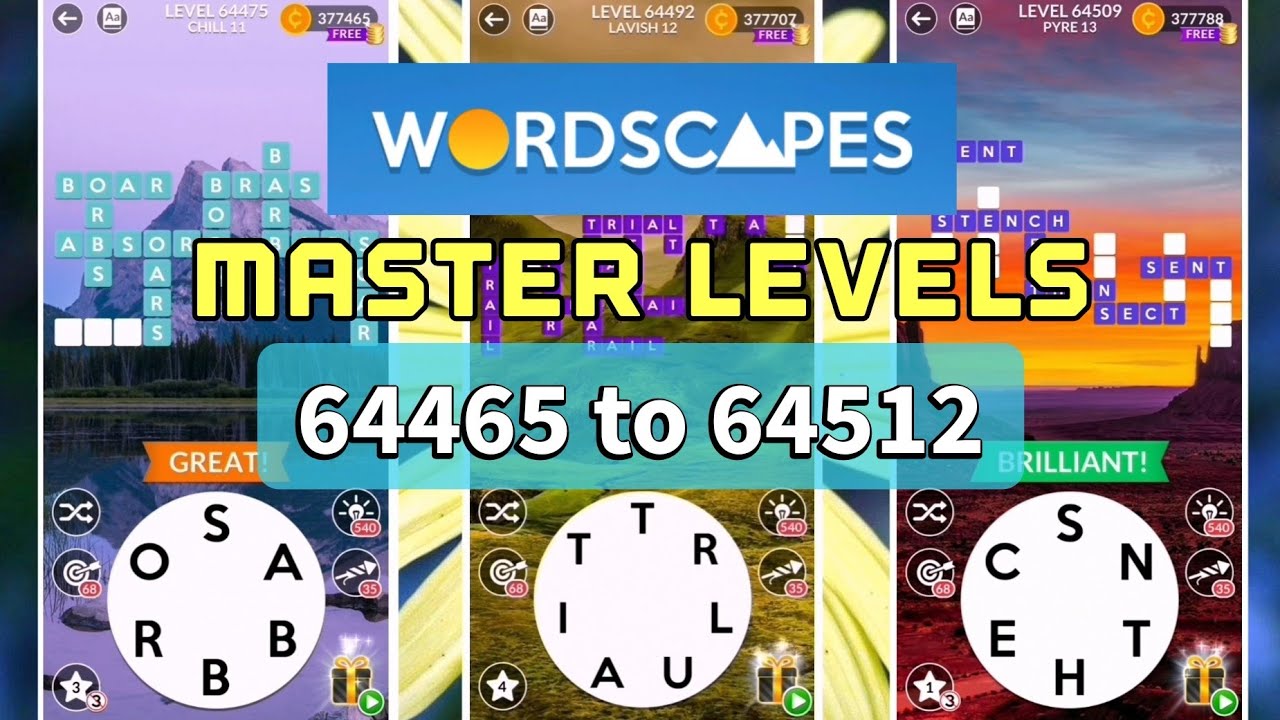 Wordscapes MASTER levels 64465 to 64512 | Three 16 levels side by side