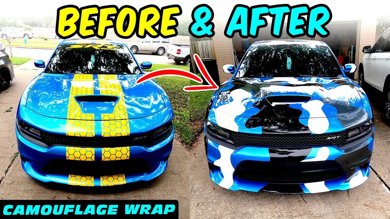 INSANE Camouflage wrap Dodge Charger Scat pack with honeycomb stripes