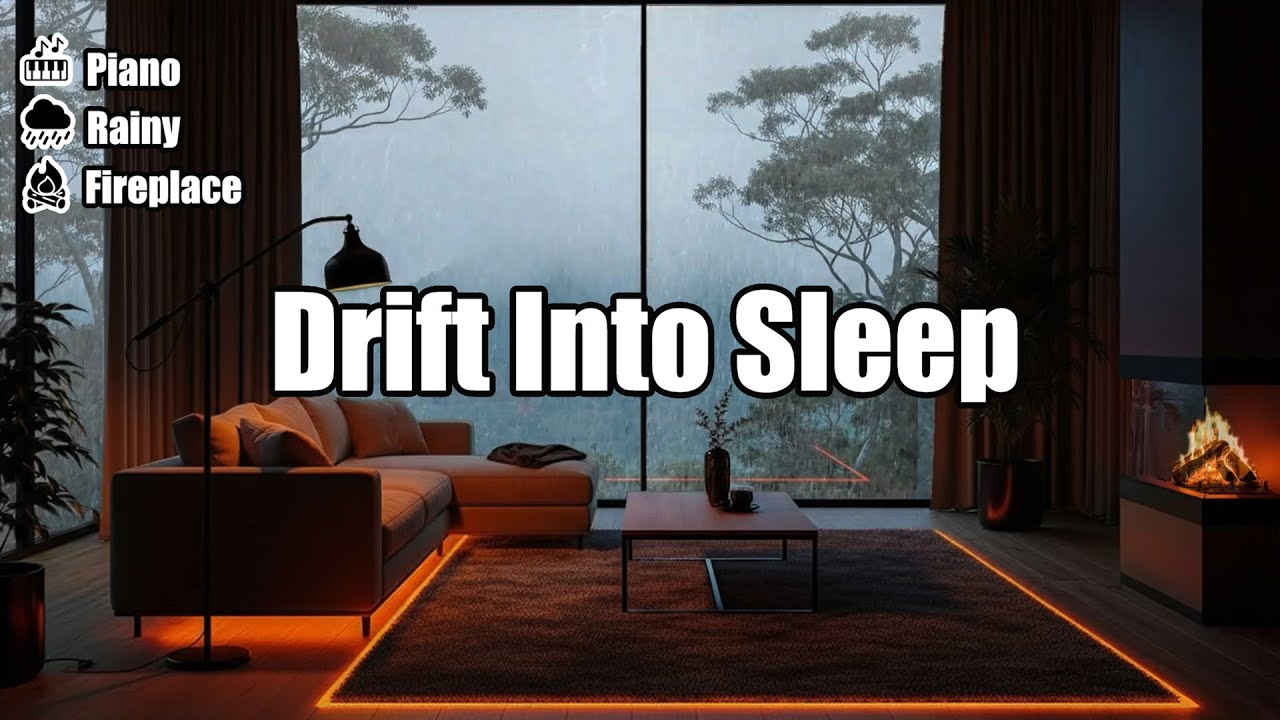 8 Hour Rain and Piano Sleep Music with Fireplace Ambience for Anxiety Relief