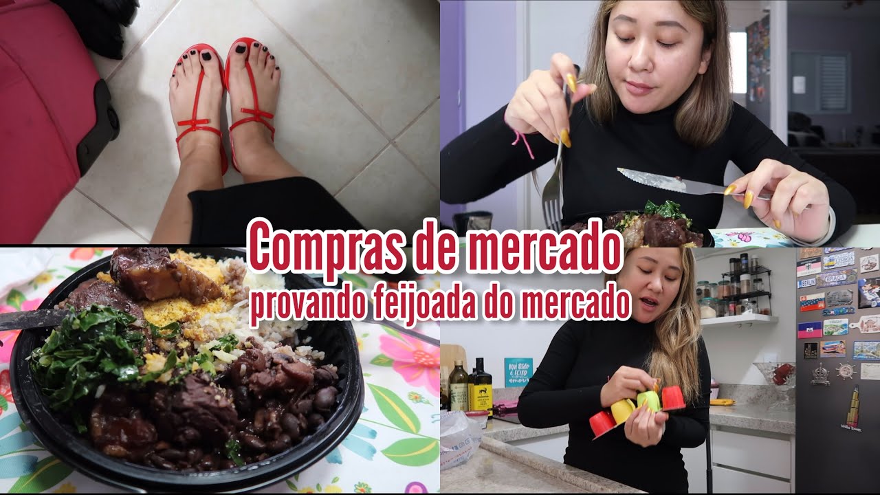 Provando feijoada de mercado + Comprinhas