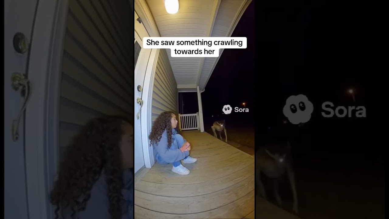Doorbell cam caught THIS outside her house #scary #ai #shorts #doorbell #fyp