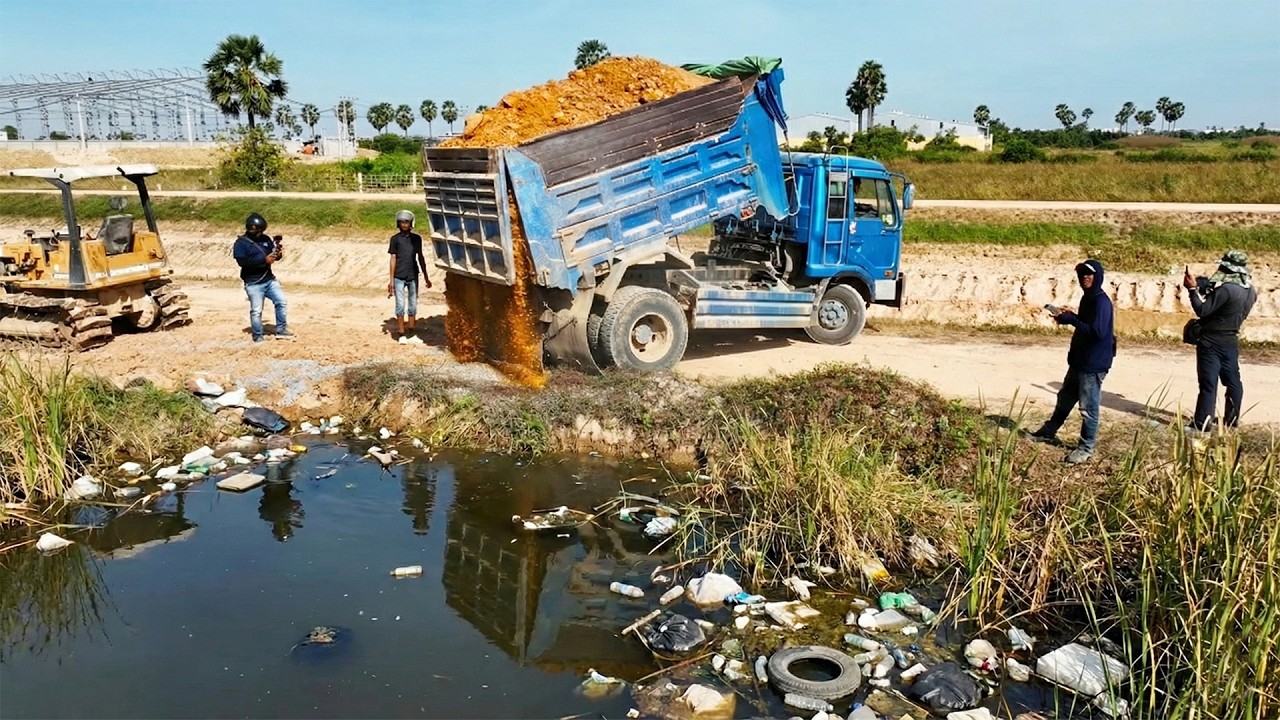 Processing New Landfill Project! Watch the Dump Truck and Dozer Filling Land Delete Flooded Area