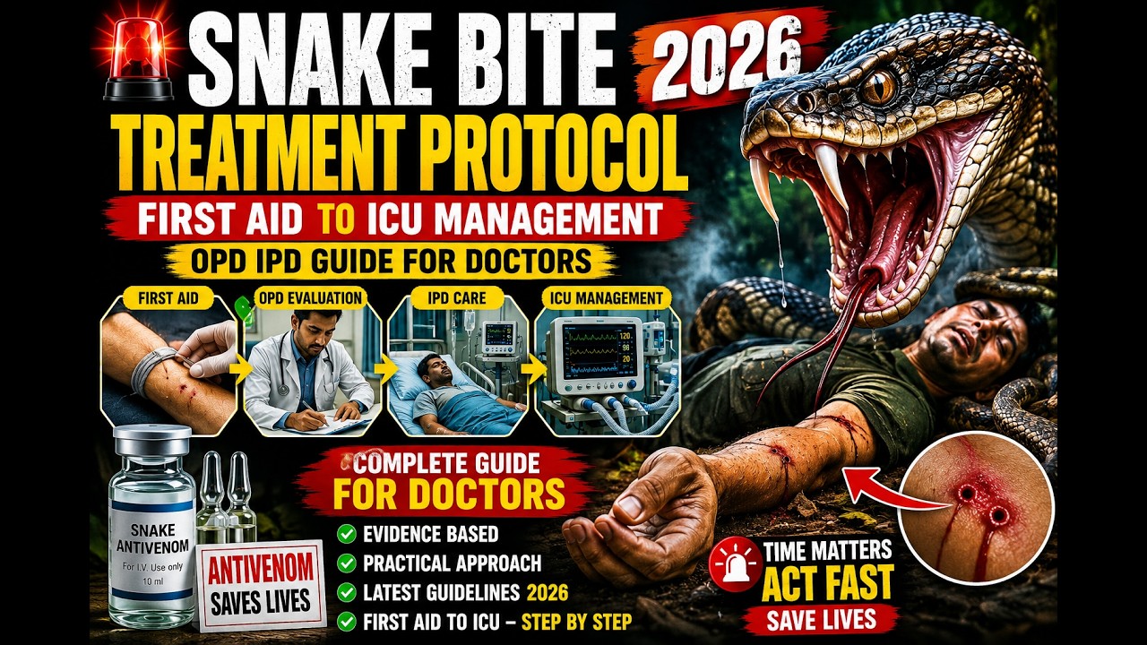 🚨 Snake Bite Treatment Protocol 2025 | First Aid to ICU Management | OPD IPD Guide for Doctors & Pu