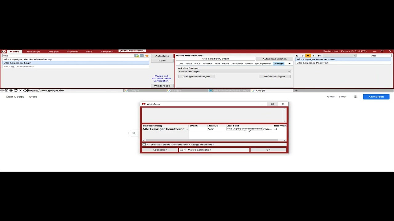 Web Motor, Anwendervideo, Variablen abfragen