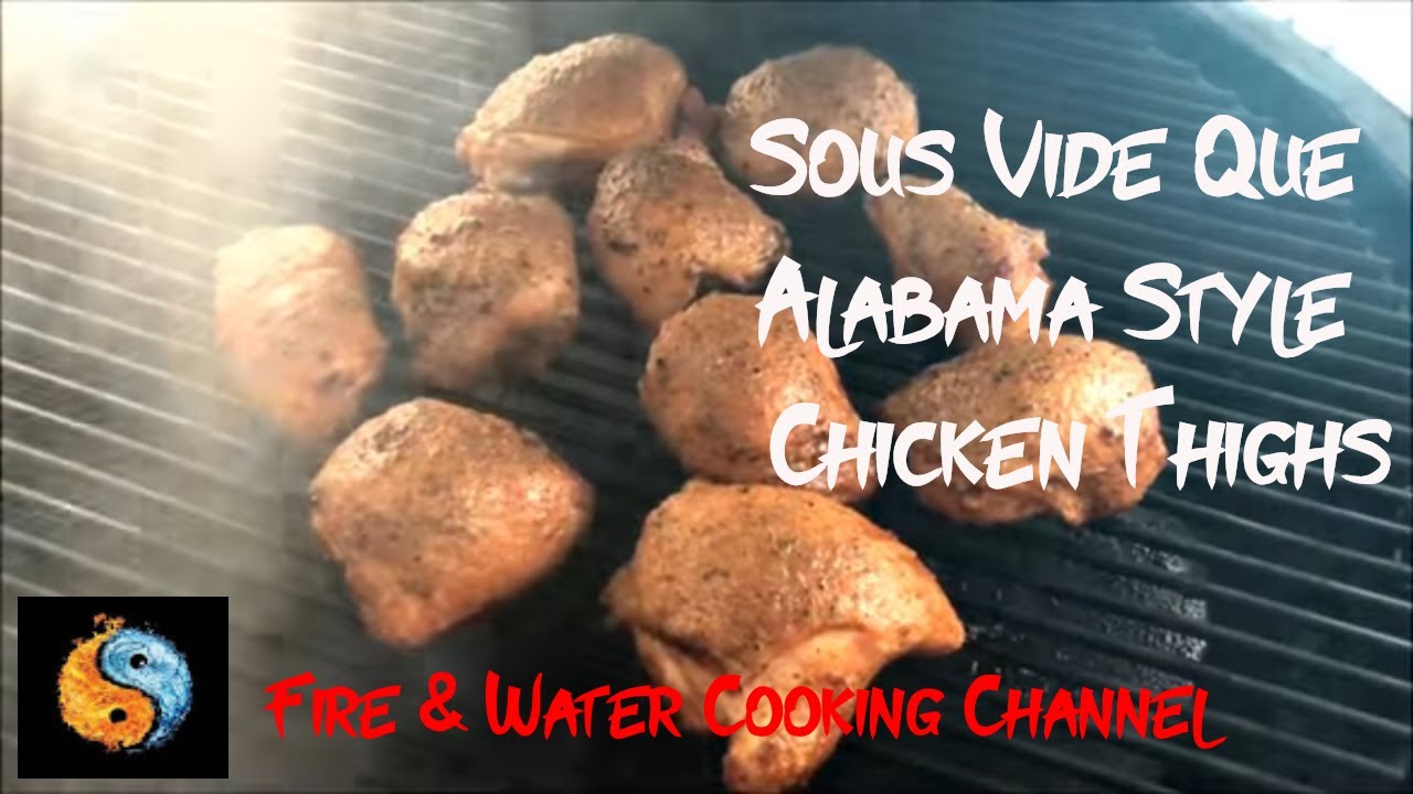 Alabama Style White BBQ Smoked Chicken Thighs cooked Sous Vide
