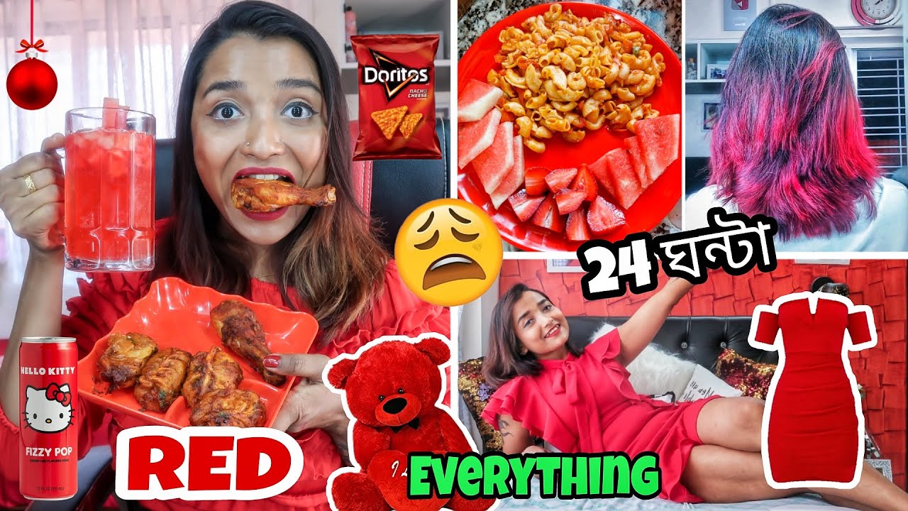 I used RED THINGS for 24 HOURS - লাল রঙের CHICKEN KORMA & More ? Extreme RED FOOD CHALLENGE - India