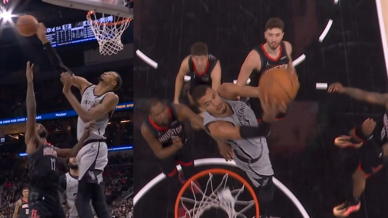 Wemby is UNFAIR baits the block then reverse dunks with 4 around vs Rockets