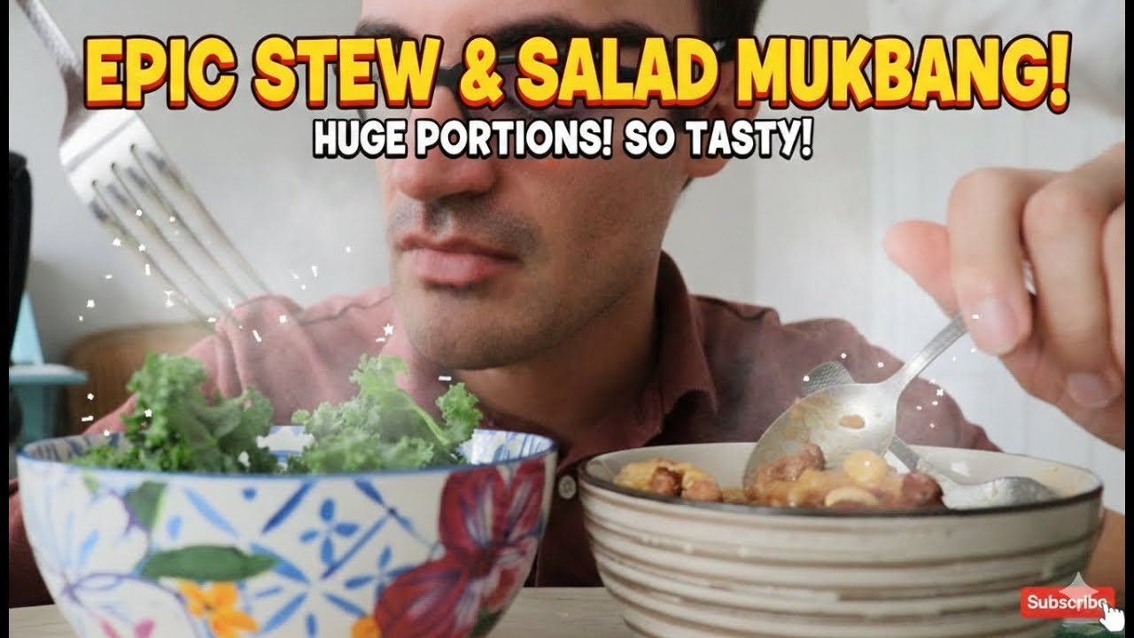 Meaty Stew & Kale Salad | Food Eating Mukbang (ASMR)