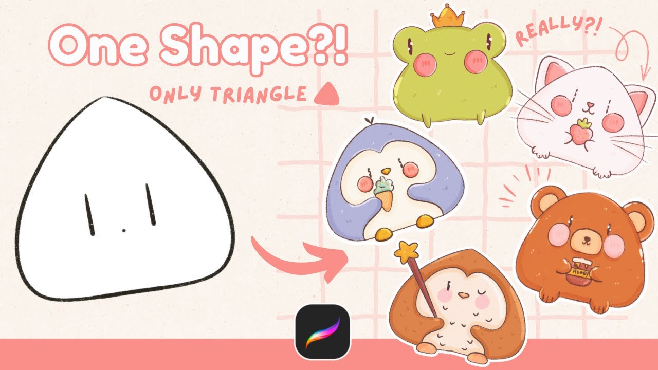 Draw Cute Characters Using ONLY ONE Shape (Triangle) | Procreate Tutorial ✨