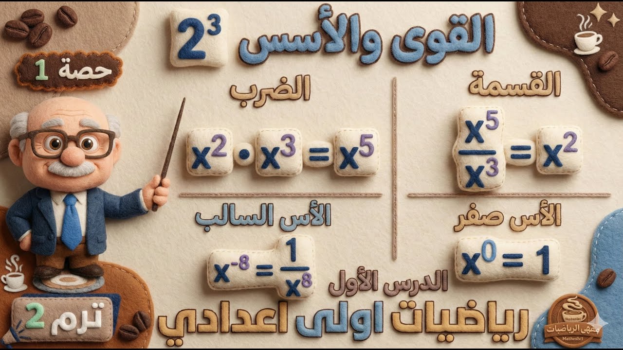 القوى والأسس الدرس الأول جبر رياضيات للصف الاول الاعدادي ترم ثاني | حصة 1