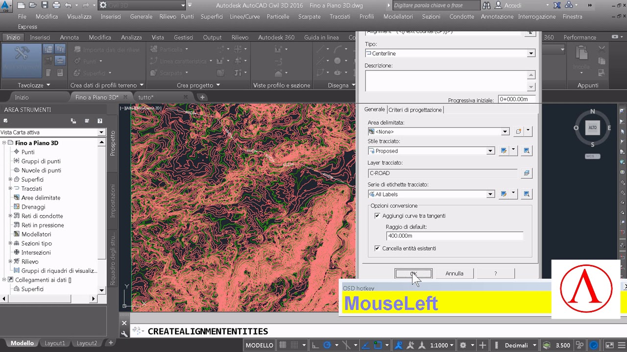 fase 2 Tracciato stradale e profilo del terreno (Road layout and terrain profile)