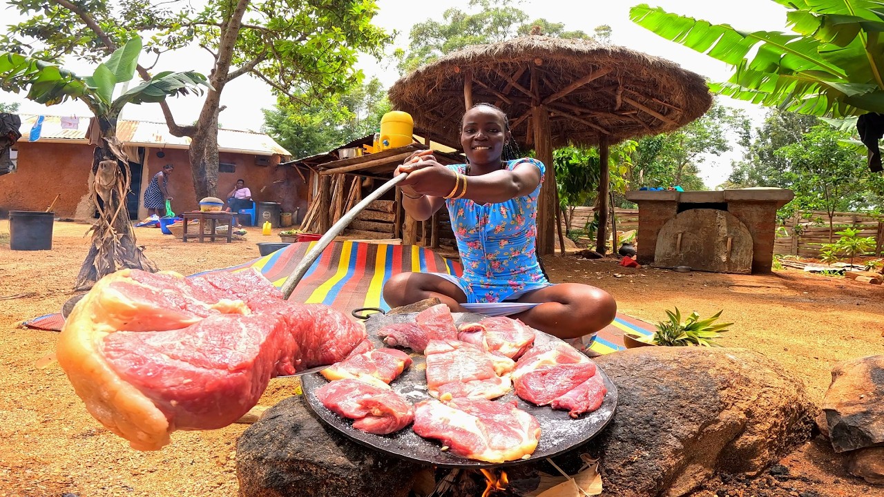 PAN FRY STEAK 🥩| Tender Beef Recipe Village Style with Rice | African Life