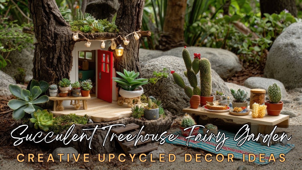 🌱🪵 Succulent Treehouse Fairy Garden: Creative Upcycled Decor Ideas
