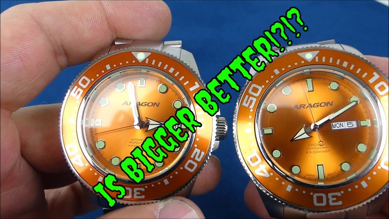 Aragon Watch Comparison Of Aragon Divemaster NH36 Size Comparison 45mm Vs 50mm!