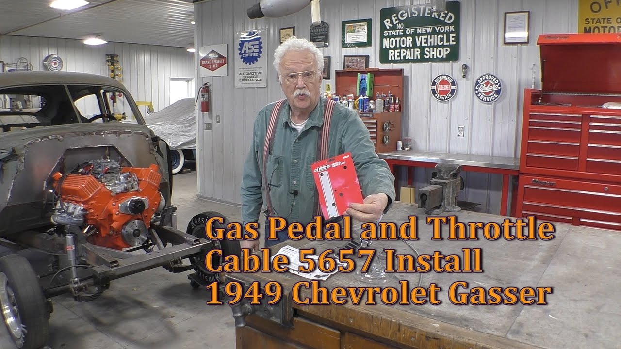 Педаль газа Speedway и тросик газа Mr. Gasket 5657, установка, Chevrolet Gasser 1949 года