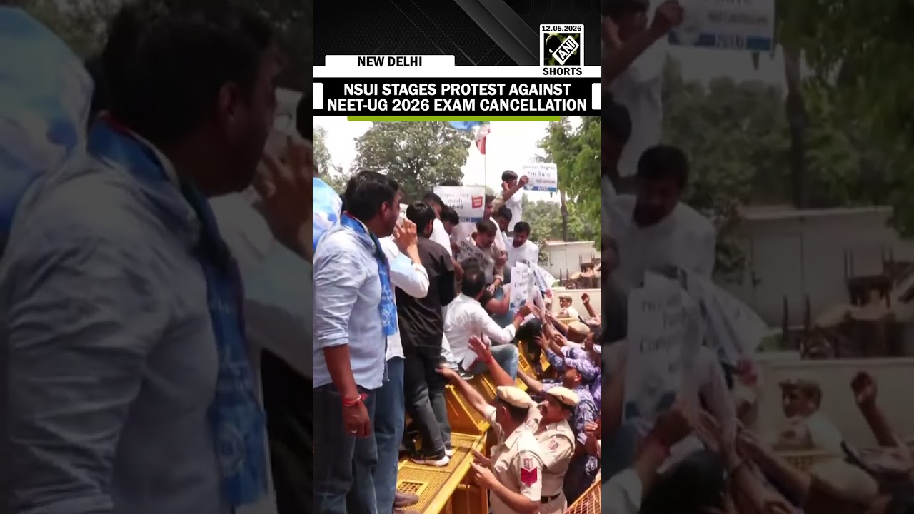 NSUI Workers stage protest against Central Govt after NEET-UG 2026 Exam stands cancelled