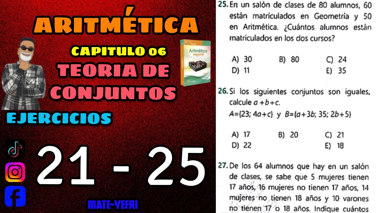 TEORIA DE CONJUNTO | EJERCICIOS 21 - 25 | ARITMETICA LUMBRERAS ESENCIAL