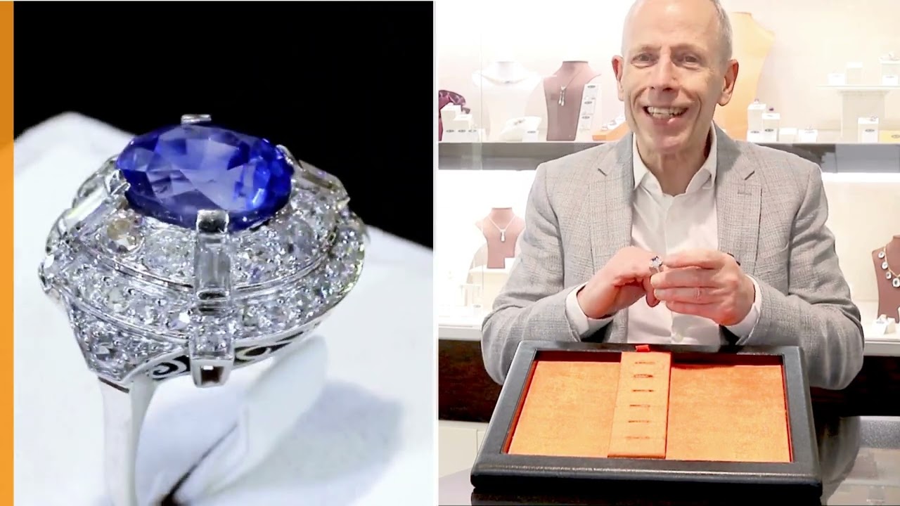 8.80CT CEYLON SAPPHIRE AND 2.68CT DIAMOND, 18CT WHITE GOLD COCKTAIL RING - ART DECO