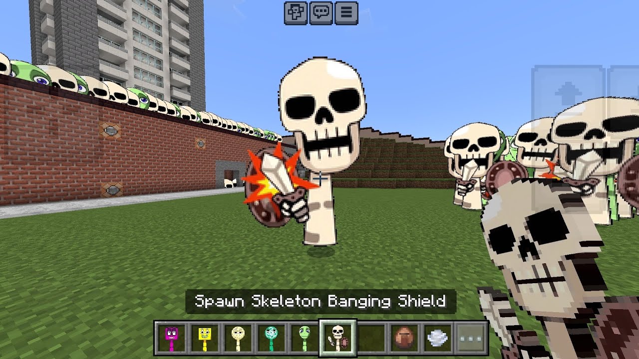 Sprunki OC Skeleton Banging Shield Added in Minecraft PE