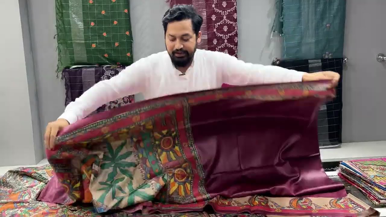 Latest Bhagalpuri Desi Tussar Silk Madhubani Handpainting saree price/online shopping #moheydesi