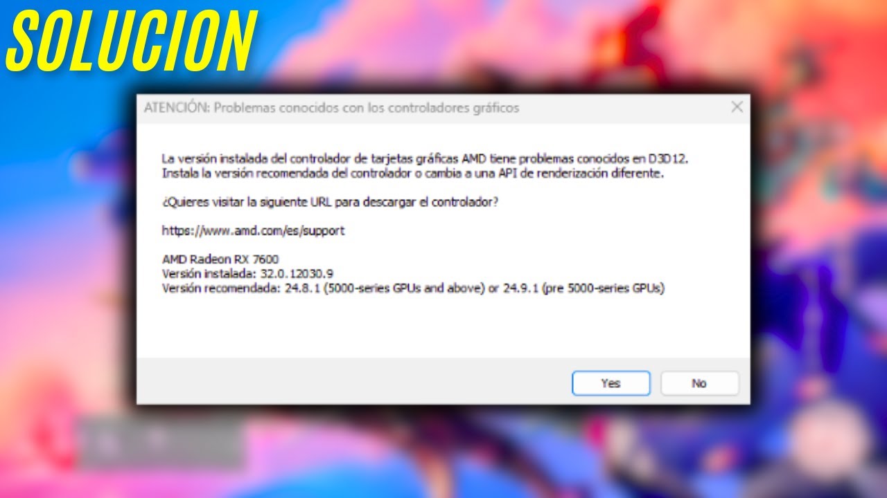 La versión instalada del controlador de tarjetas gráficas tiene problemas conocidos en D3D12