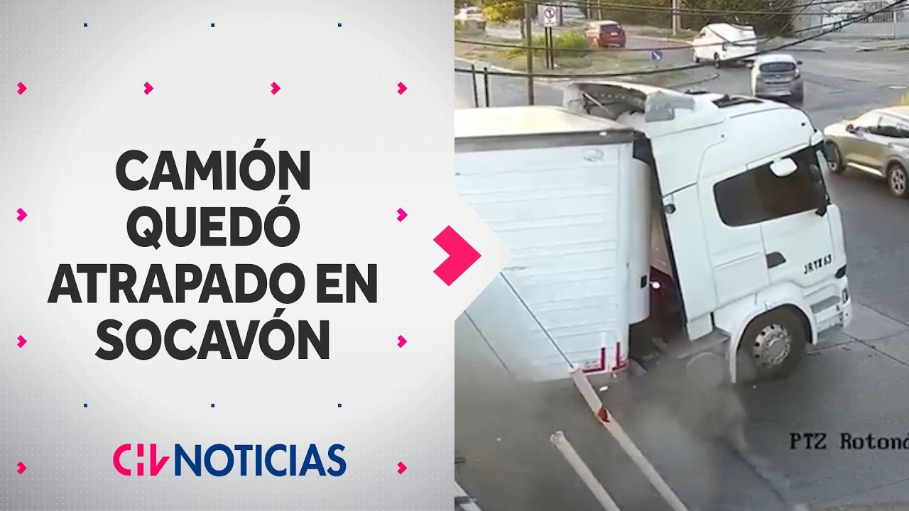 Camión con queso quedó atrapado por repentino socavón en Renca: Momento quedó grabado - CHV Noticias