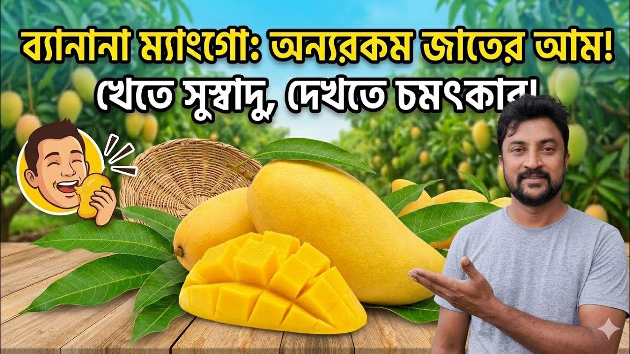 বানানা ম্যাংগো একটি জনপ্রিয় আম। যেমন ধরে তেমনি খেতেও সুস্বাদু।