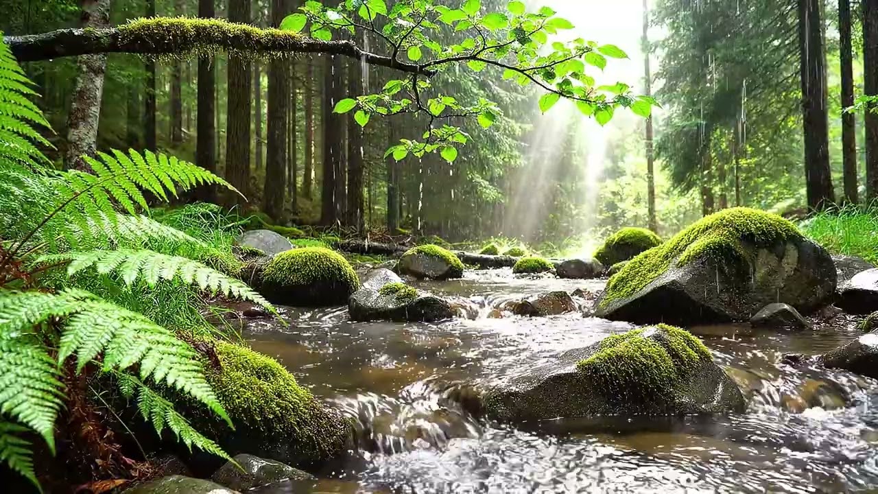 Gentle Forest Rain & Flowing Stream Sounds | Relaxing Nature Ambience for Sleep, Study & Meditation