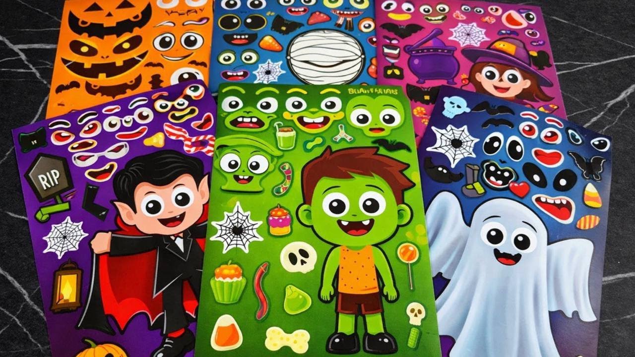 Paper DIY Make a Face Monsters DIY Stickers Activity with Vampire Zombi Host Satisfying ASMR Sounds