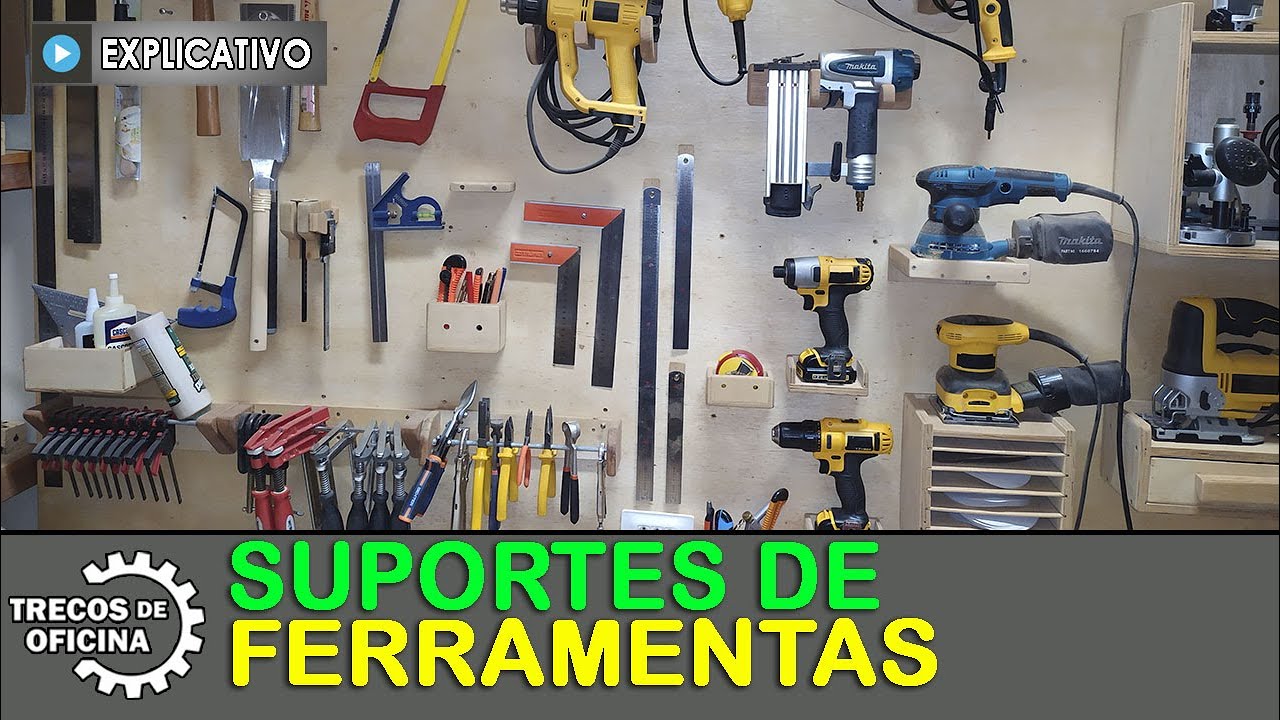 Suportes de ferramentas em quadros de ferramentas. Ideias de marcenaria para organização.