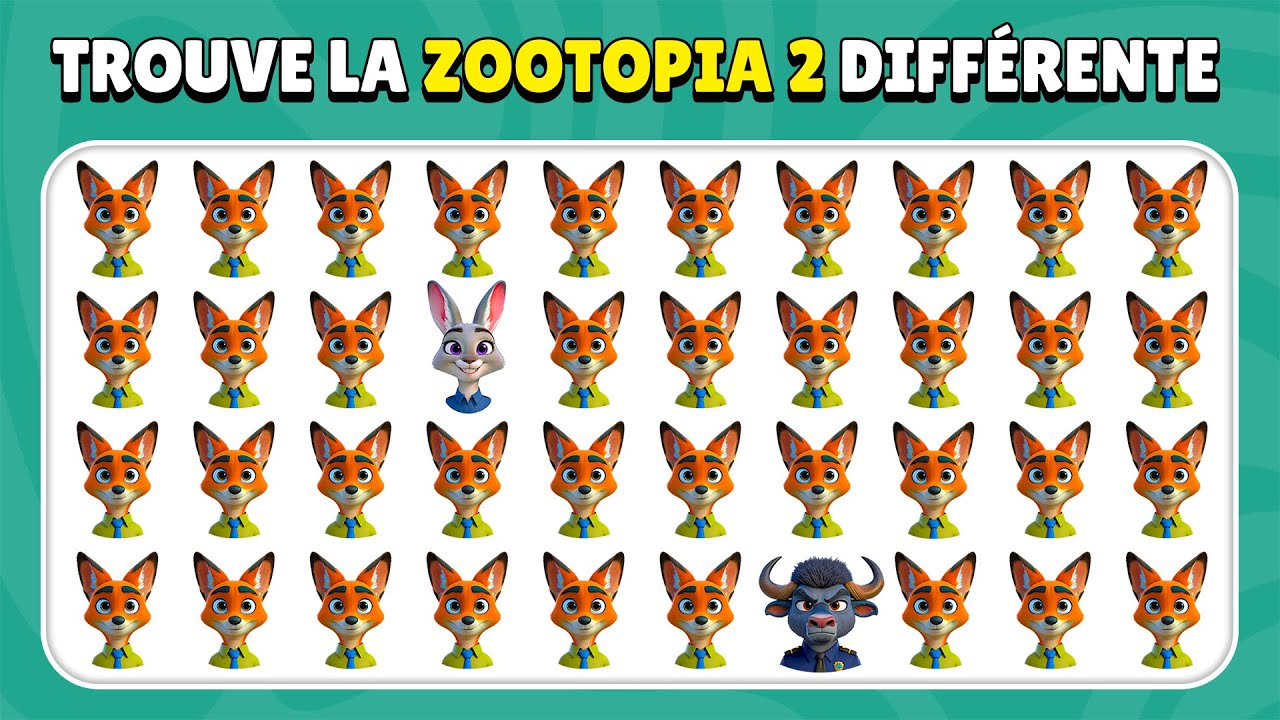 Trouve l’Intrus - 🐾 Édition Zootopia 2 🦊🐼 | Facile, Moyen, Difficile 🎮 | Quiz d’Émojis 😊