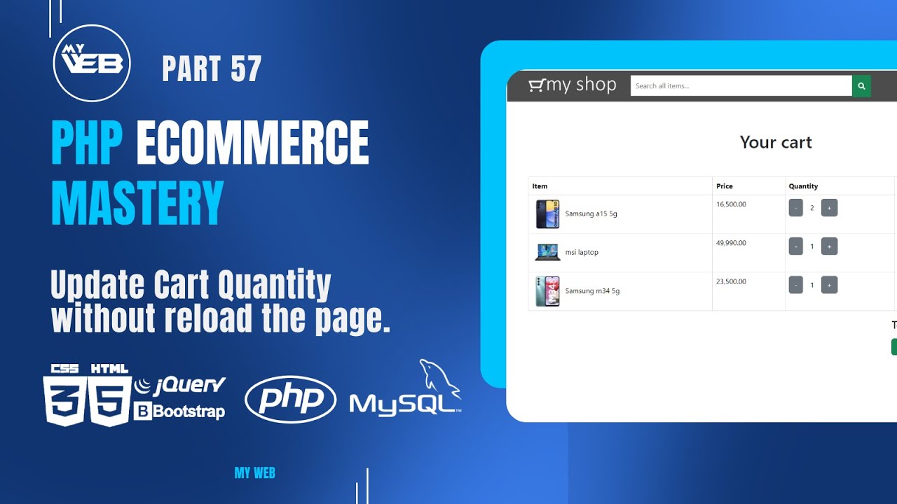 Update Cart Quantity with AJAX (No Page Reload) in PHP & MySQL - Part 57