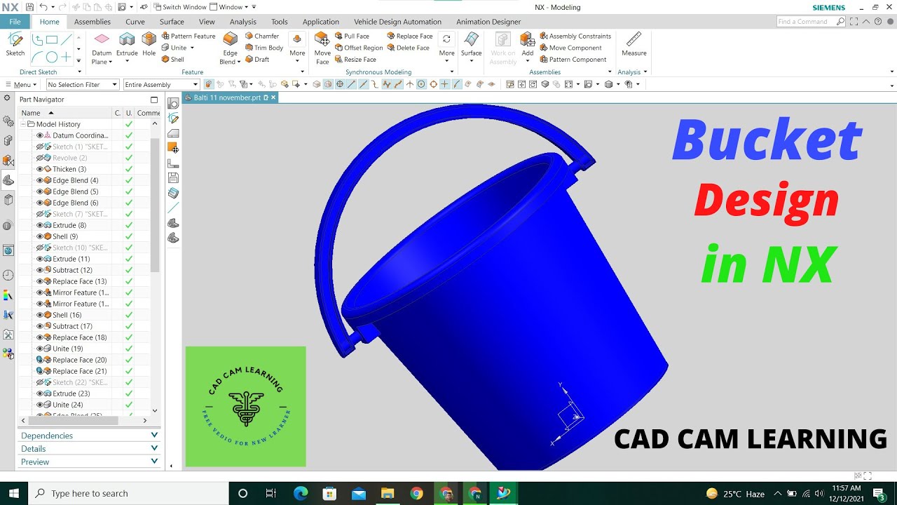 NX CAD | PLASTIC BUCKET | CAD CAM LEARNING.