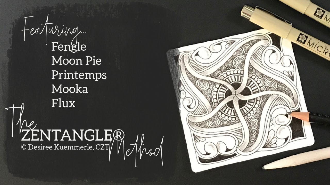 ZENTANGLE&reg; Tile #13 | Tangle with Fengle with Moon Pie | No Voice (Beginner Zentangle Tutorial)