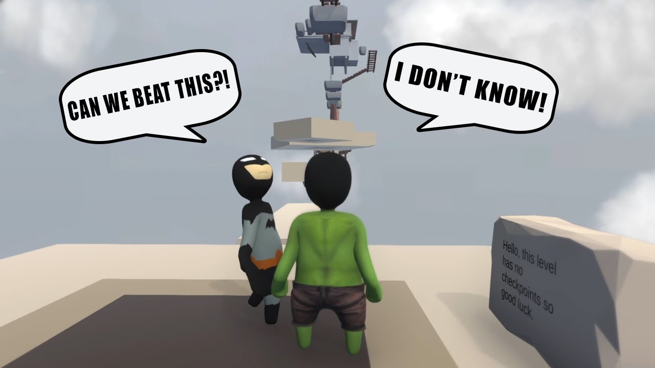 IMPOSSIBLE PARKOUR WITH BATMAN AND HULK in HUMAN FALL FLAT (No Checkpoints)