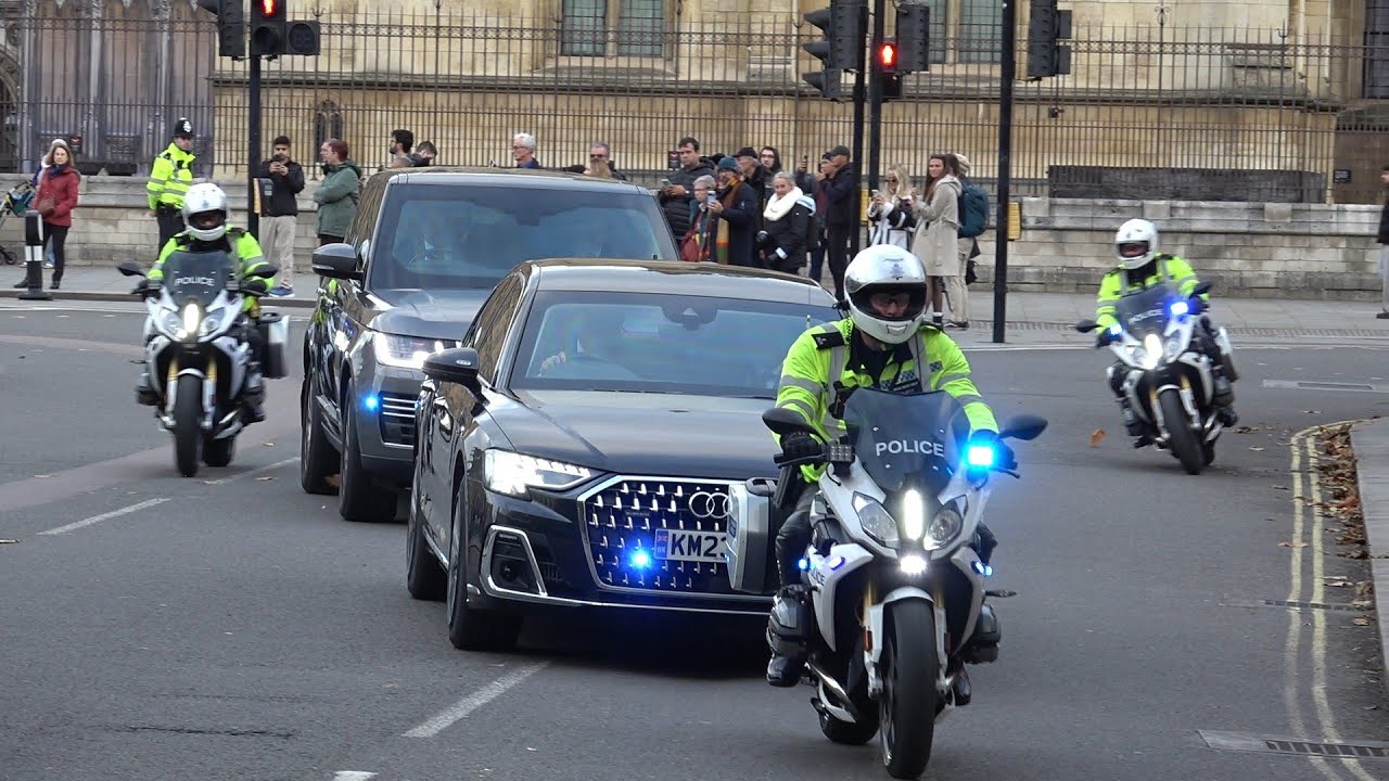Prime Minister Keir Starmer motorcade being escorted to westminster.