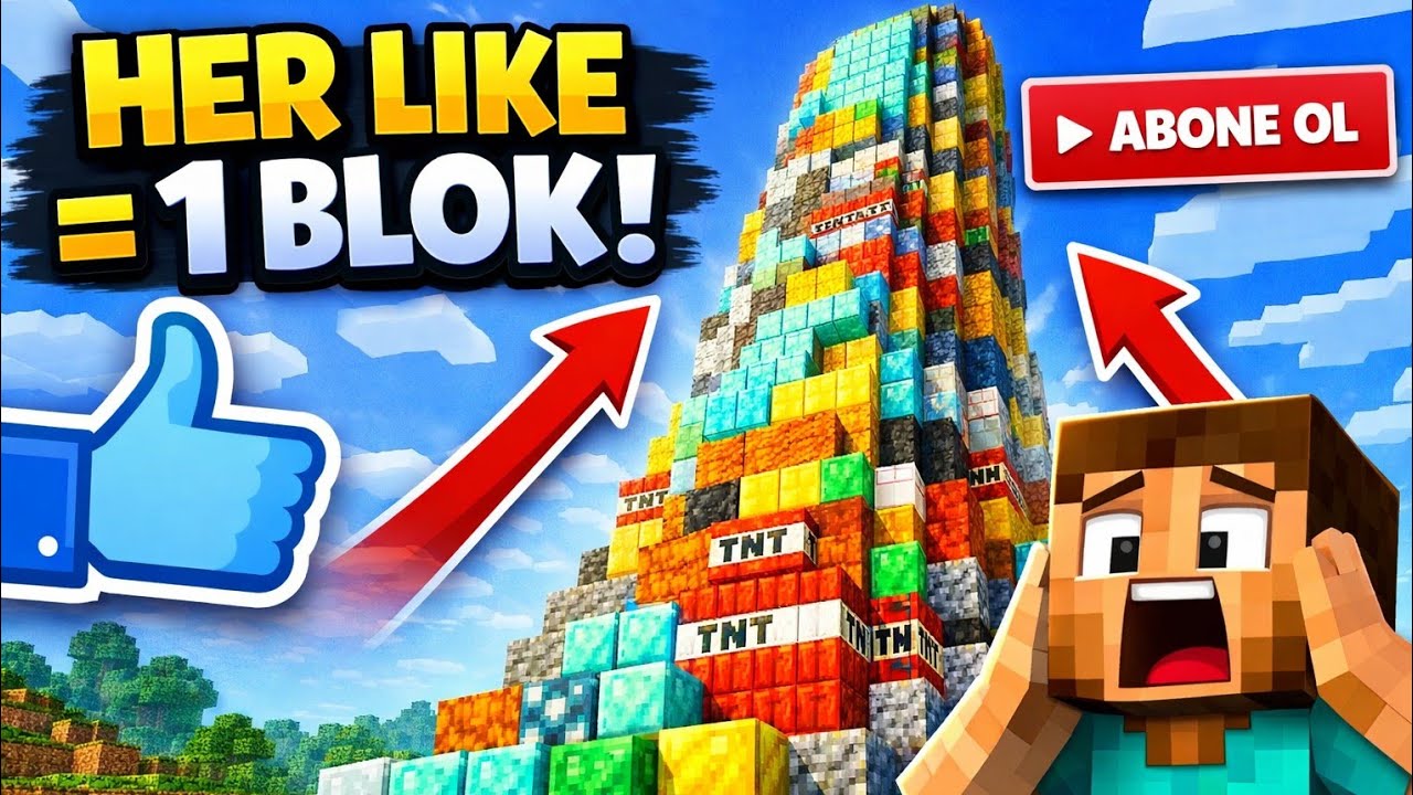 MİNECRAFT AMA HER LİKE TA 1 BLOK