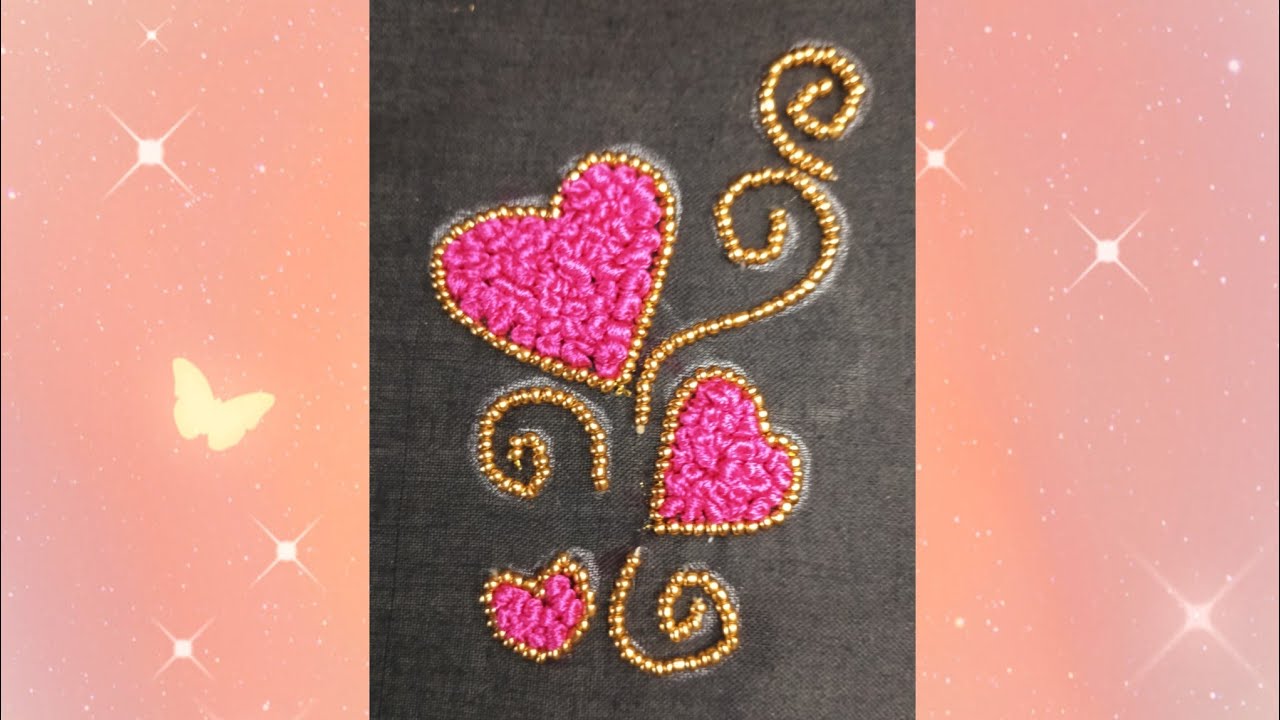 Sugar beads heart shape design aari work #aariwork #live #frenchknots 