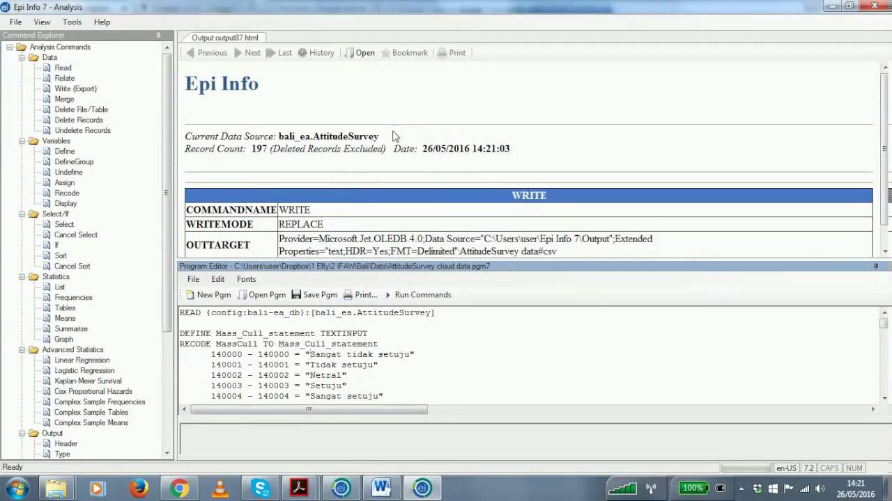 Using Epi Info Classic Analysis to access data in the cloud and create a csv file
