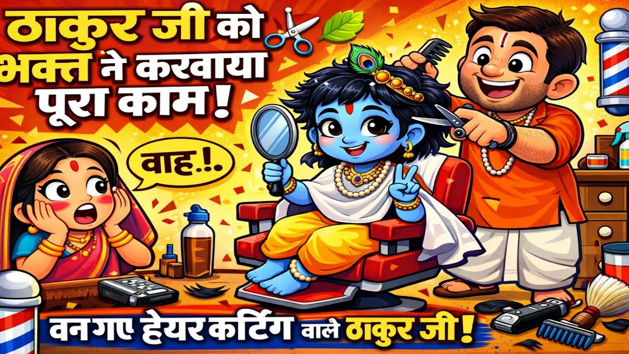 ठाकुर जी को ✂️भक्त ने करवाया पूरा काम 🍂 😰
