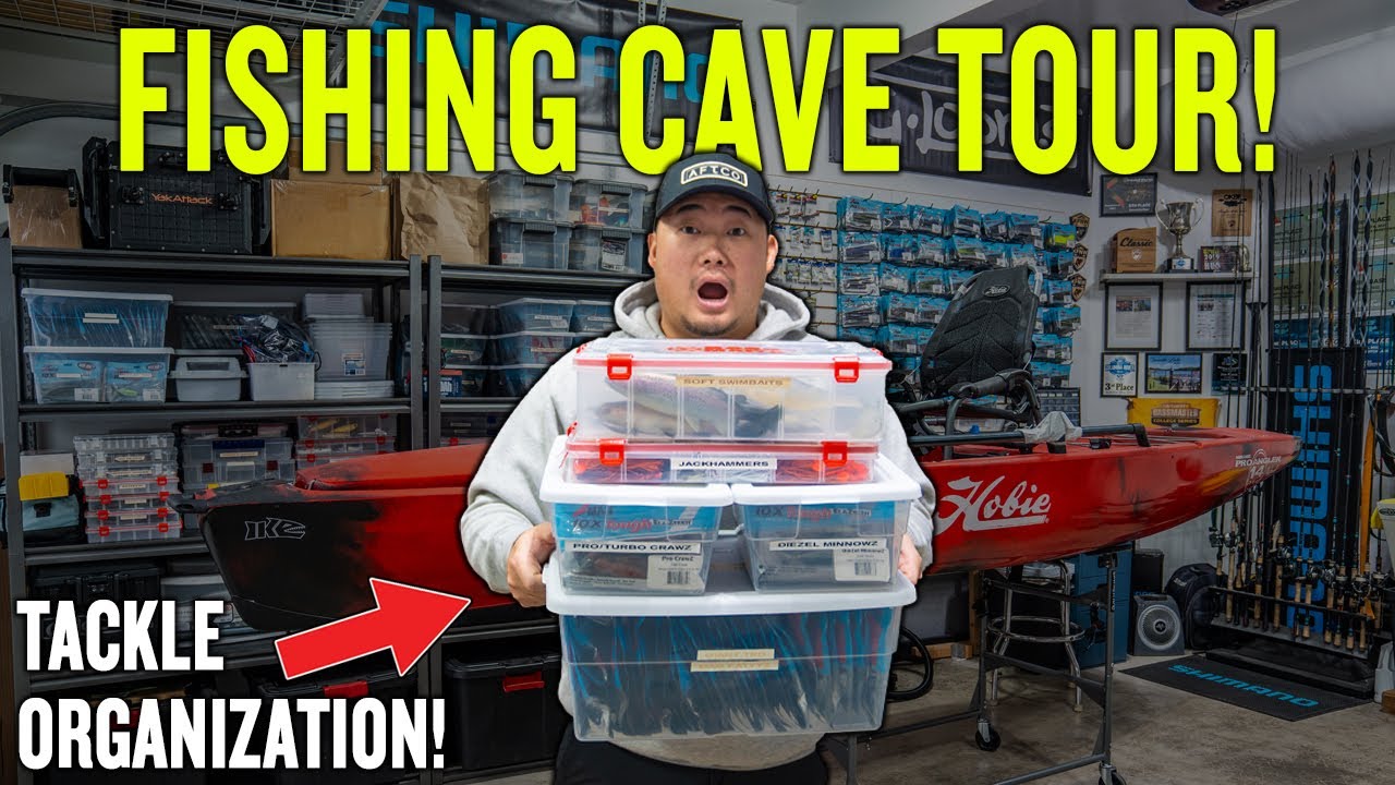 BASS FISHING CAVE TOUR! How To Organize Your Fishing Tackle BETTER!